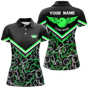 Personalized 3D bowling shirts for women, Custom black green Short Sleeve Polo Bowling Shirt for Girls NQS4708