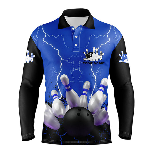 Blue personalized bowling shirt for men – custom name design side view