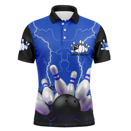 Custom Blue bowling shirt for men – personalized team jersey front view