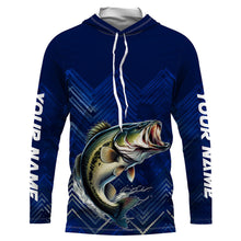 Load image into Gallery viewer, Largemouth Bass fishing blue camo Custom UV protection performance long sleeve fishing shirt NQS7159