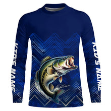 Load image into Gallery viewer, Largemouth Bass fishing blue camo Custom UV protection performance long sleeve fishing shirt NQS7159