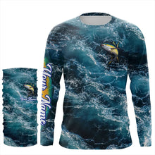 Load image into Gallery viewer, Tuna saltwater fishing custom blue sea wave ocean camo fishing tournament long sleeve fishing shirts NQS4887