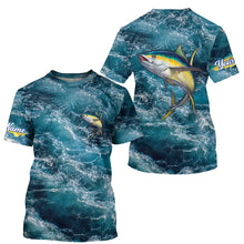 Load image into Gallery viewer, Tuna saltwater fishing custom blue sea wave ocean camo fishing tournament long sleeve fishing shirts NQS4887