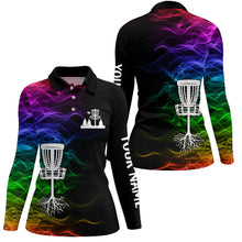 Load image into Gallery viewer, Rainbow smoke black Womens disc golf polo shirts custom team disc golf basket best womens golf wears NQS6341