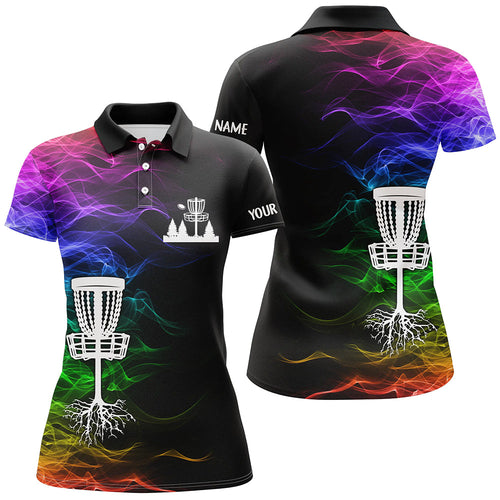 Rainbow smoke black Womens disc golf polo shirts custom team disc golf basket best womens golf wears NQS6341