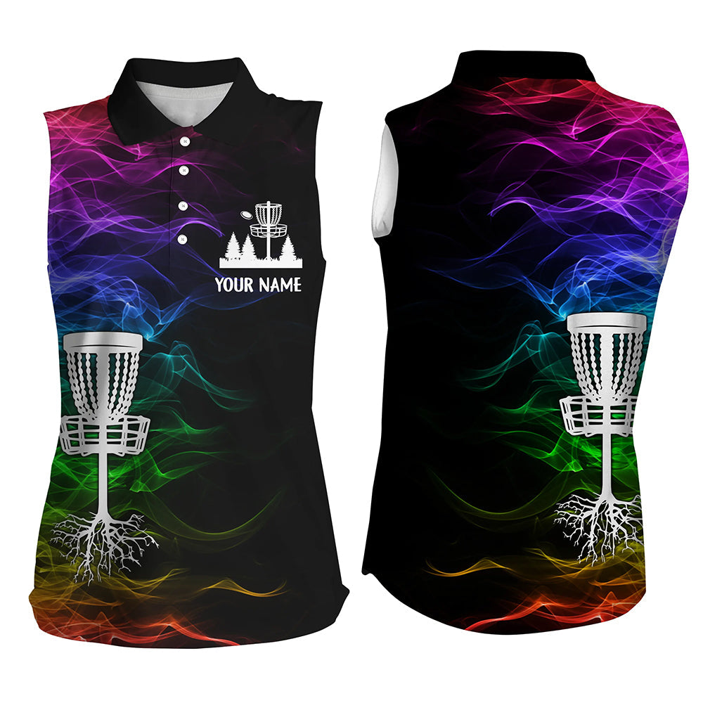 Rainbow smoke black Women sleeveless polo shirt custom team disc golf basket ladies golf tops NQS6341