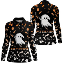 Load image into Gallery viewer, Funny black orange Halloween background women golf polo shirts custom par then boo, unique golf gifts NQS6352