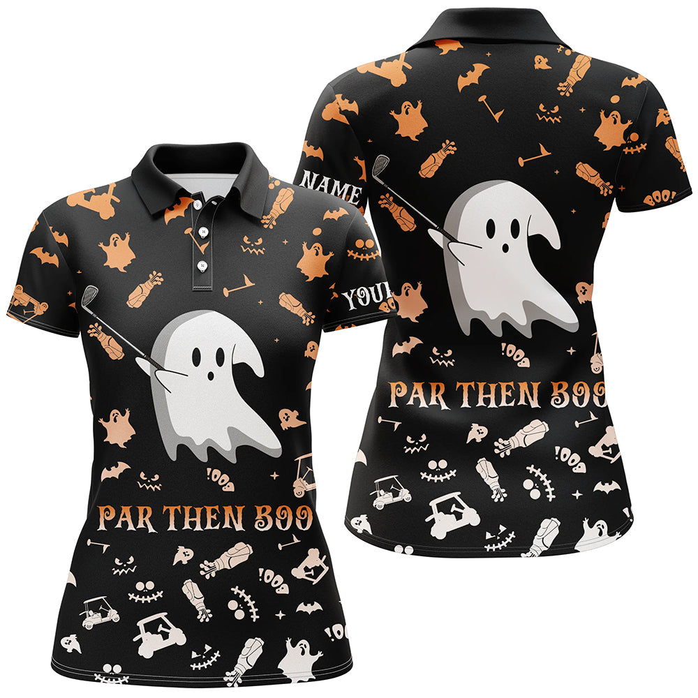 Funny black orange Halloween background women golf polo shirts custom par then boo, unique golf gifts NQS6352