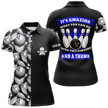 Load image into Gallery viewer, Skull black Womens bowling polo shirt custom It's amazing what you can do with two fingers and a thumb NQS6829