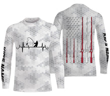Load image into Gallery viewer, Fishing Heartbeat American flag fishing rod custom name Long Sleeve performance Fishing Shirts jerseys NQS4533