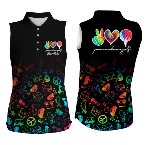 Black Women sleeveless polo shirt custom watercolor peace love golf, personalized golf shirt for women NQS4906