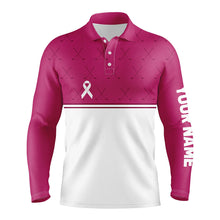 Load image into Gallery viewer, Pink white Breast Cancer Awareness golf shirts custom Mens golf polo  pink ribbon golf shirts NQS6372