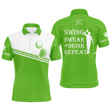 Load image into Gallery viewer, Mens golf polo shirt swing swear drink repeat custom name green white men golf shirts NQS4324