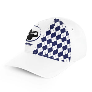 Blue argyle plaid pattern custom white golfer hat, personalized sun hat for mens golf gifts NQS6842