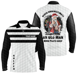 Black white Santa golfer custom Christmas mens golf polo shirt never underestimate old man plays golf NQS6846