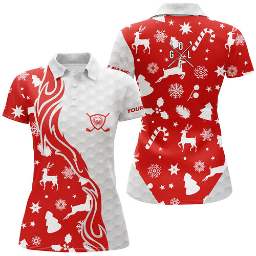 Red Christmas pattern golf ball Women golf polo shirts custom christmas golf shirts lady golf clubs NQS6852