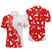 Load image into Gallery viewer, Red Christmas pattern golf ball Men golf polo shirts custom mens christmas golf shirt golf clubs NQS6852