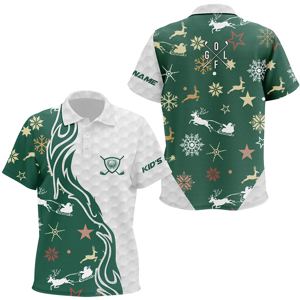 Green Christmas pattern golf ball Kid golf polo shirt custom christmas golf shirts for children NQS6854
