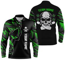 Load image into Gallery viewer, Bowling polo shirts for men custom name and team name Skull Bowling, team bowling shirts | Green NQS4553