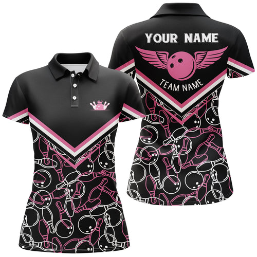 Personalized 3D bowling shirts for women, Custom pink Short Sleeve Polo Bowling Shirts for Girls NQS4555