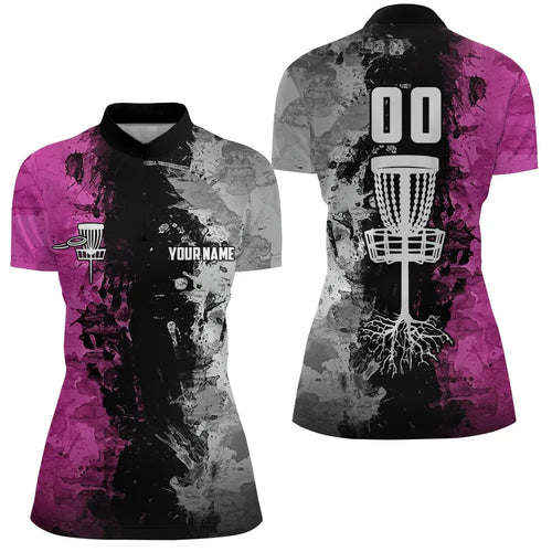 Custom name and number Disc Golf basketWomens Quarter Zip shirts, disc golf tops for women | pink NQS5232