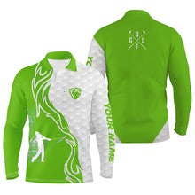 Load image into Gallery viewer, Green and white golf player long sleeve golf polo shirts for mens custom name golf gift for golf dad NQS5233