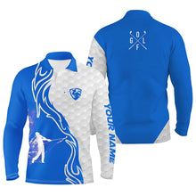 Load image into Gallery viewer, Blue and white golf player long sleeve golf polo shirts for mens custom name golf gift for golf dad NQS5234
