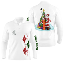 Load image into Gallery viewer, White Mens golf polo shirts custom green red Christmas Santa shirt for mens, Christmas golf gifts NQS6597