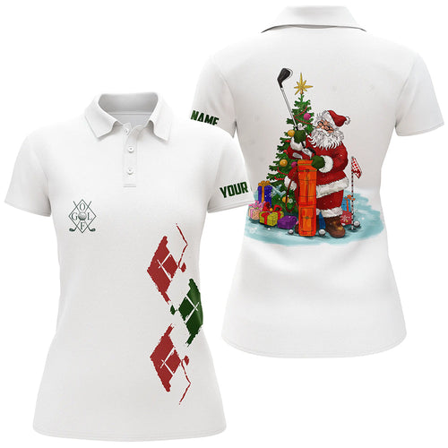 White Women golf polo shirts custom green red Christmas Santa shirt for ladies, Christmas golf gifts NQS6597