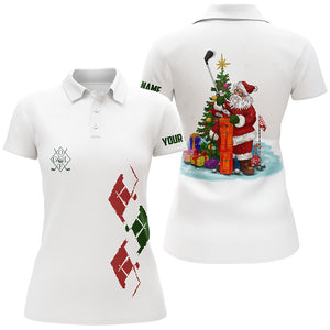 White Women golf polo shirts custom green red Christmas Santa shirt for ladies, Christmas golf gifts NQS6597