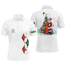 Load image into Gallery viewer, White Mens golf polo shirts custom green red Christmas Santa shirt for mens, Christmas golf gifts NQS6597