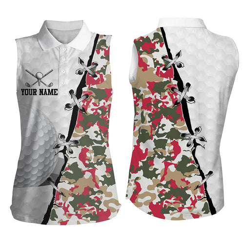 Women sleeveless polo shirt custom Camouflage christmas golf shirt, sleeveless golf tops for ladies NQS6861