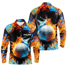 Load image into Gallery viewer, Mens golf polo shirts custom water fire golf ball golf tops, golf attire for mens NQS7288