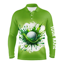 Load image into Gallery viewer, Mens golf polo shirt custom watercolor green golf ball pattern golf tops for men, gift for golf lovers NQS7293