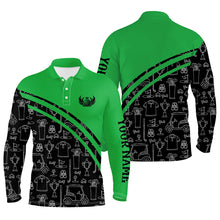 Load image into Gallery viewer, Mens golf polos shirts custom black pattern short long sleeve golf shirts, golf gift for him | Green NQS5242