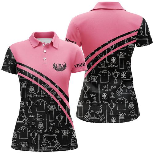 Womens golf polos shirts custom black pattern short sleeve golf shirts, golf gift for her | Pink NQS5242