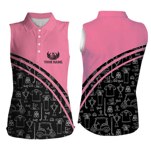 Womens sleeveless polo shirt custom black pattern short sleeve golf shirts, golf gift for her | Pink NQS5242