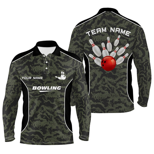Mens polo bowling shirts Custom bowling ball and pins camo Bowling Team Jersey for men NQS5248