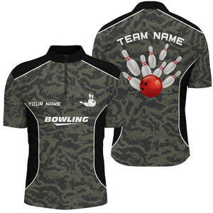 Men's bowling Quarter Zip shirts Custom bowling ball and pins camo Bowling Team Jersey for men NQS5248