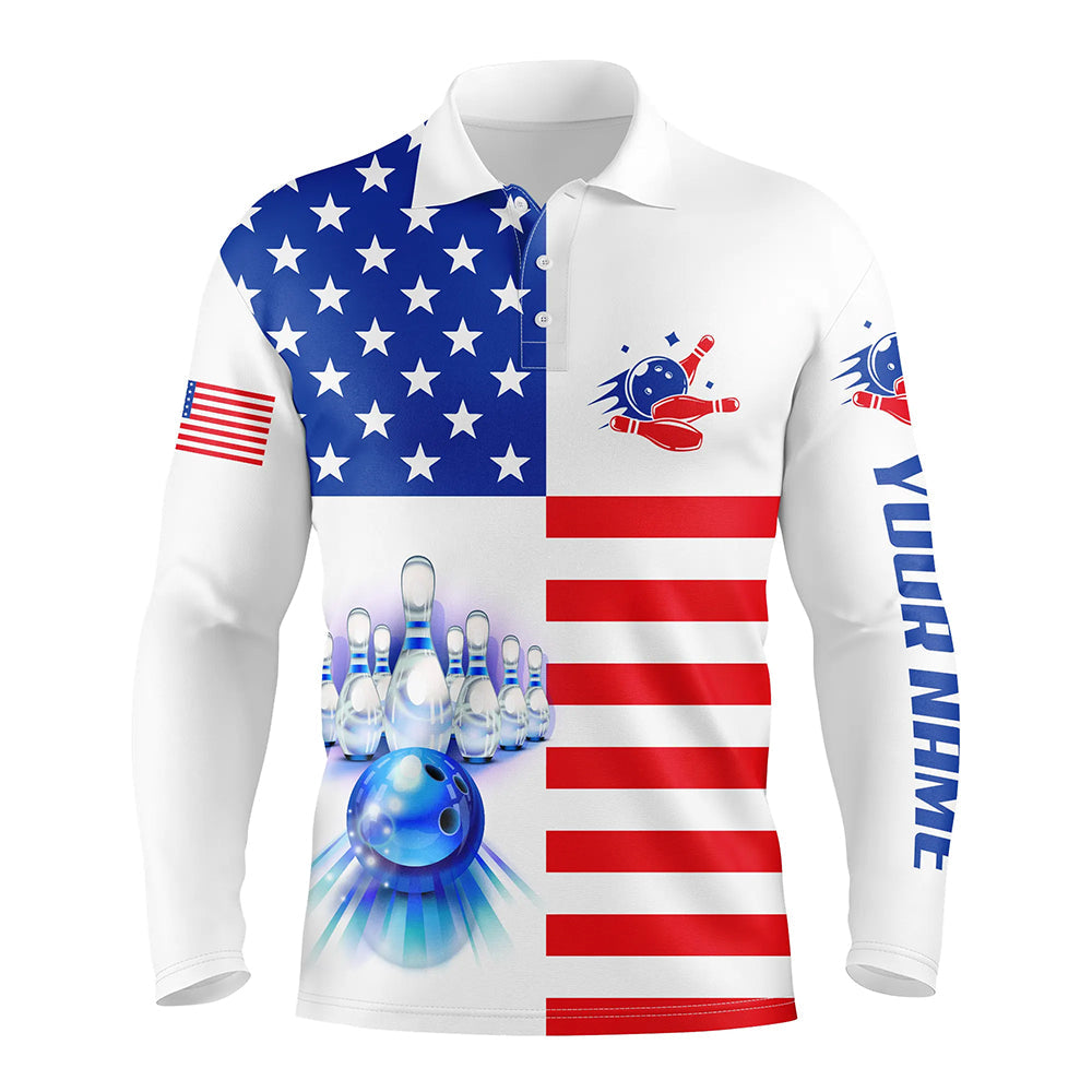 Mens polo bowling shirts Custom American flag patriotic Bowling Team Jersey, customize bowling shirts NQS6384