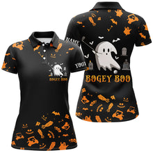 Load image into Gallery viewer, Funny black orange Halloween background women golf polo shirts custom Bogey Boo ladies golf tops NQS6393