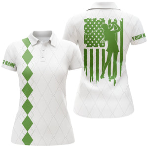 Womens golf polo shirt green American flag patriotic golf shirts custom name golf gifts NQS4942