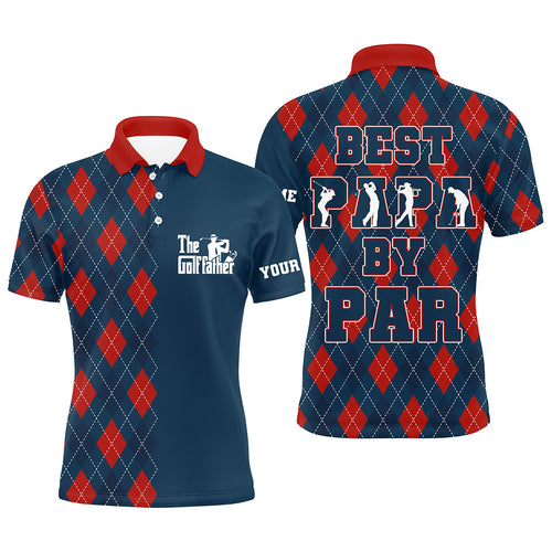 Mens golf polo shirt custom blue red argyle plaid pattern best papa by par, father's day golfing gifts NQS5271
