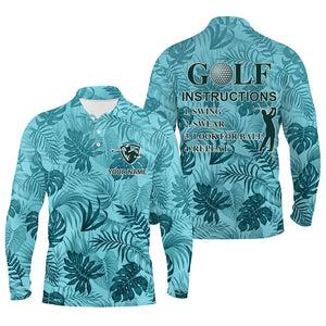 Blue tropical plants Mens golf polos shirts custom golf instruction swing swear look for ball repeat NQS5275