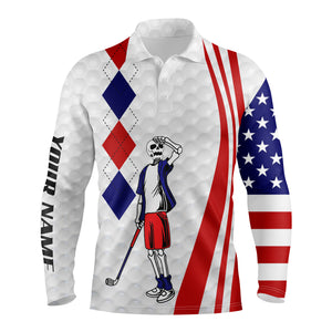 American flag golf skull patriotic Men golf shirts custom red, white and blue team golf polo shirt  NQS3946