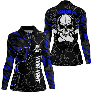 Blue camo black Bowling polo shirts for women custom team Skull Bowling, ladies team bowling jerseys NQS6421