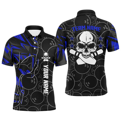 Blue camo black Bowling polo shirts for men custom team name Skull Bowling, team bowling shirts NQS6421