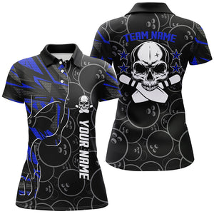 Blue camo black Bowling polo shirts for women custom team Skull Bowling, ladies team bowling jerseys NQS6421