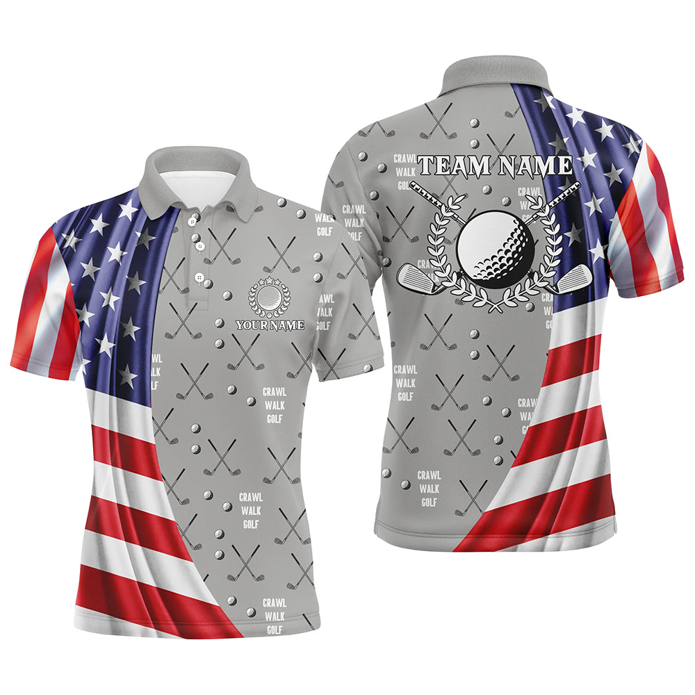American flag patriot Mens golf polo shirts custom golf clubs pattern crawl walk golf tops for mens NQS6641