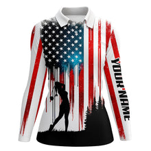 Load image into Gallery viewer, American flag Womens golf polo shirts custom name women golfer patriotic golf tops for women NQS6873